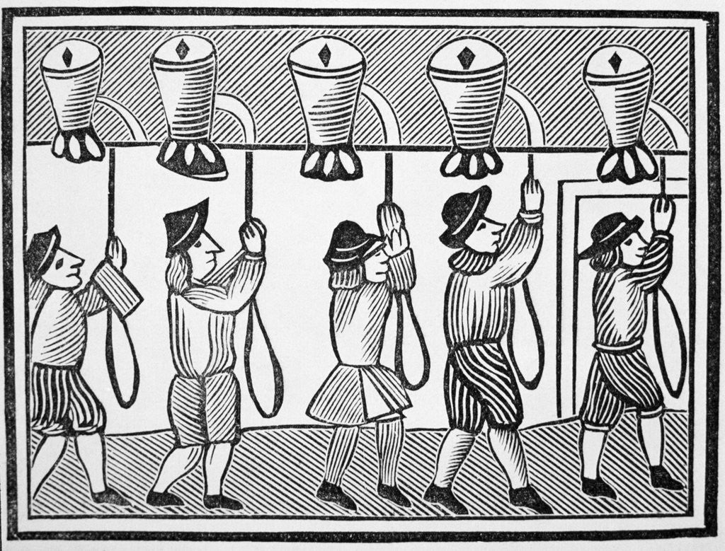Detail of 17th Century Woodcut of the Ringing of Bells in a Steeple by Anonymous