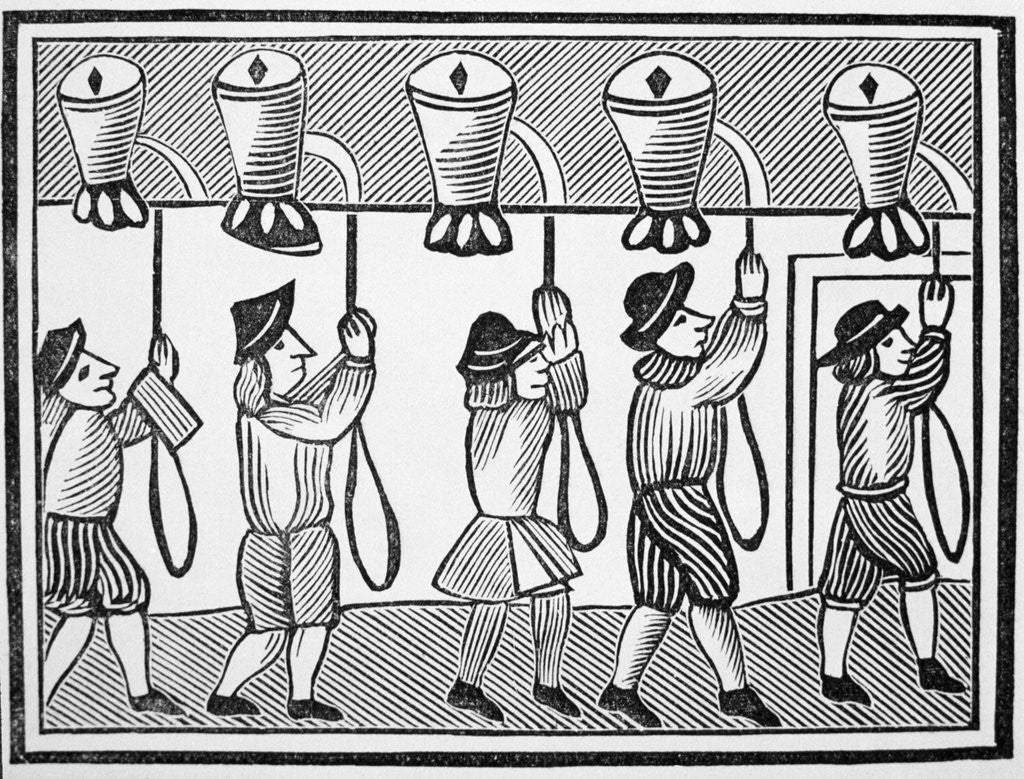 Detail of 17th Century Woodcut of the Ringing of Bells in a Steeple by Corbis