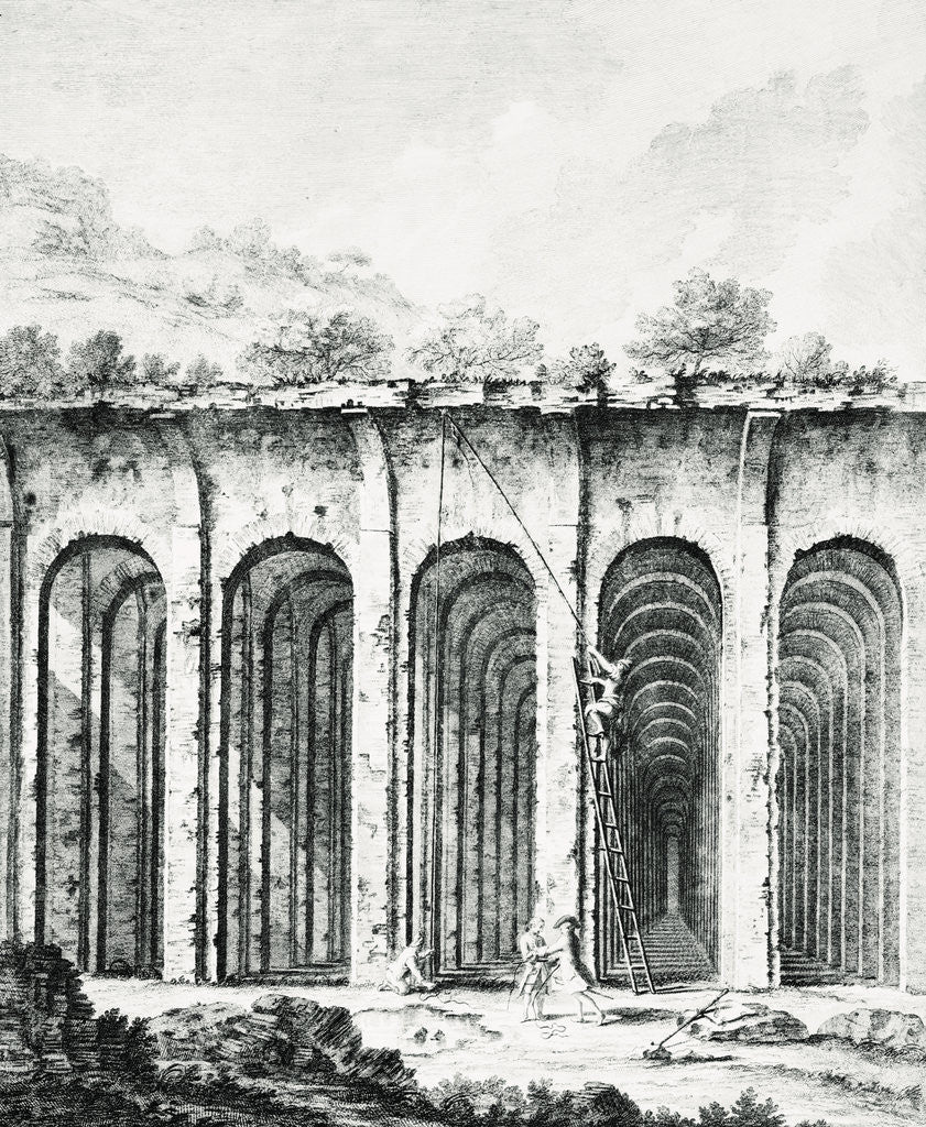 Detail of Engraving Depicting Surveyors Measuring a Roman Water Storage System by Giovanni Trevisan Volpato