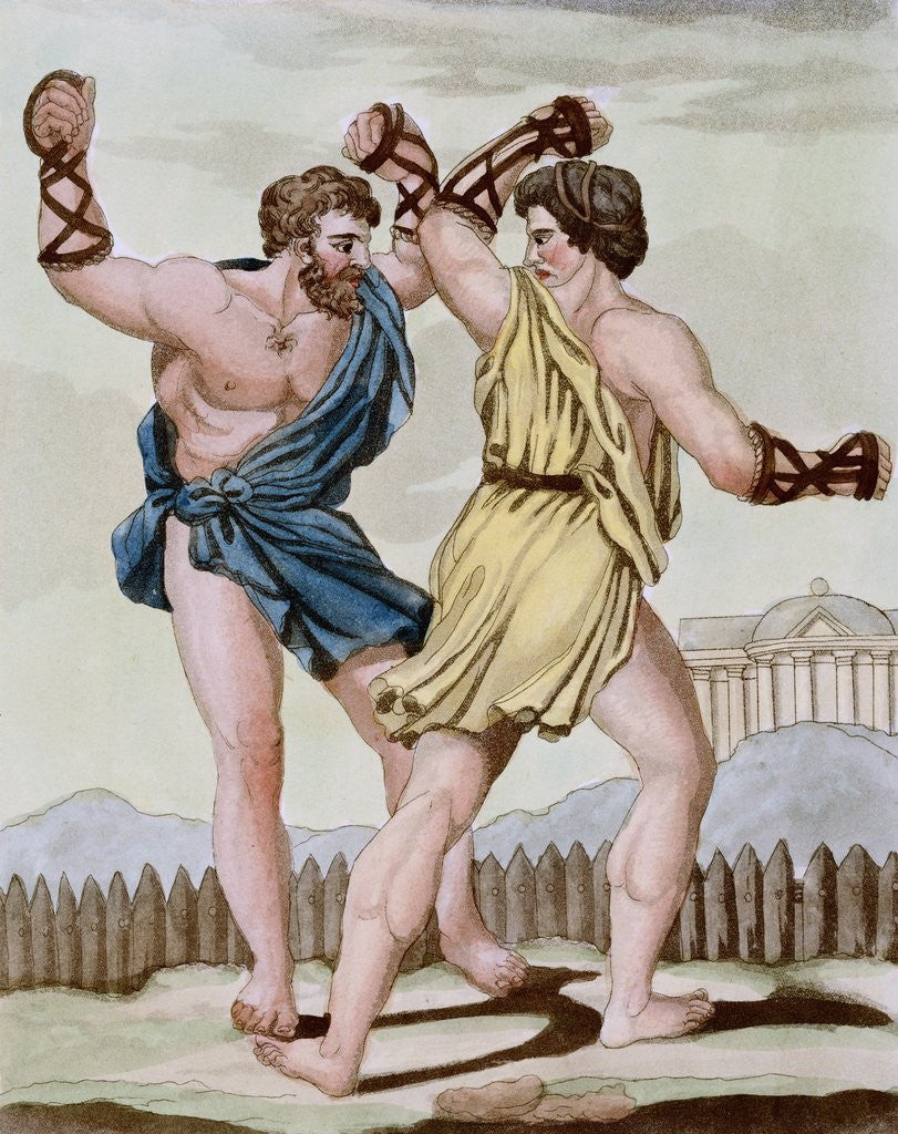 Detail of Color Print from Engraving Showing Gladiators Boxing by Jacques Grasset de Saint-Sauveur and L.F. Labrousse by Anonymous