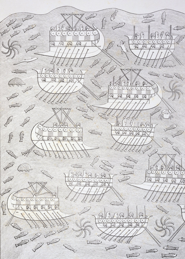 Detail of Book Illustration Showing Assyrian Enemies on Ships by Anonymous