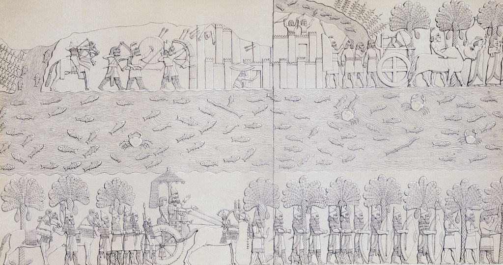 Detail of Book Illustration Showing Siege of City on River Banks at Kouyunjik by Anonymous