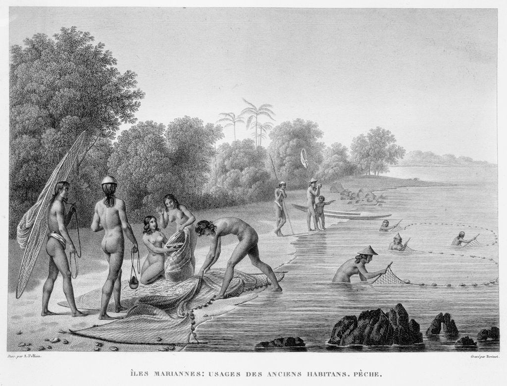 Detail of Marianas Islands: Fishing Practices of the Ancient Inhabitants Book Illustration by Anonymous