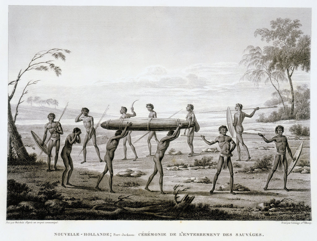 Detail of New Holland, Port Jackson: Burial Ceremony of the Aborigines Book Illustration by Anonymous