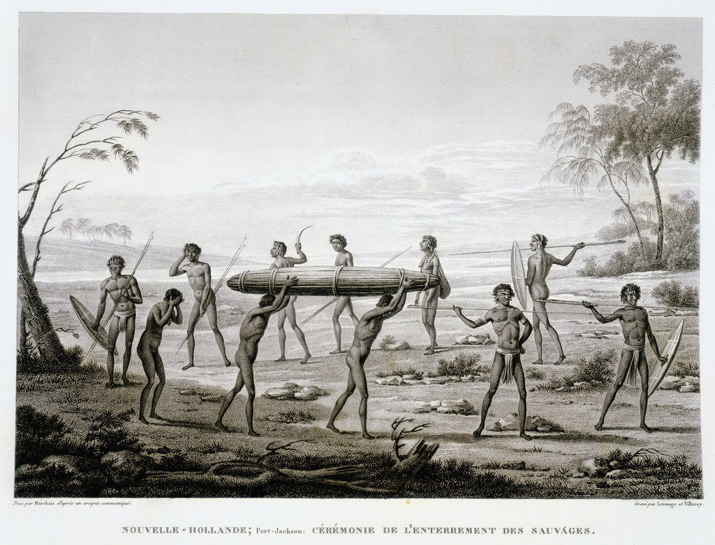 Detail of New Holland, Port Jackson: Burial Ceremony of the Aborigines Book Illustration by Corbis