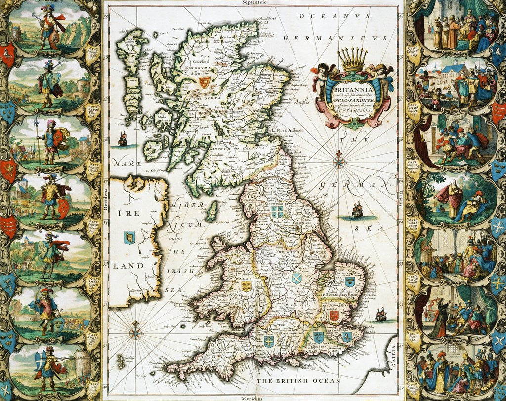 Detail of Map of Great Britain Surveyed by John Speed and Engraved by Jocodus Hondius by Corbis