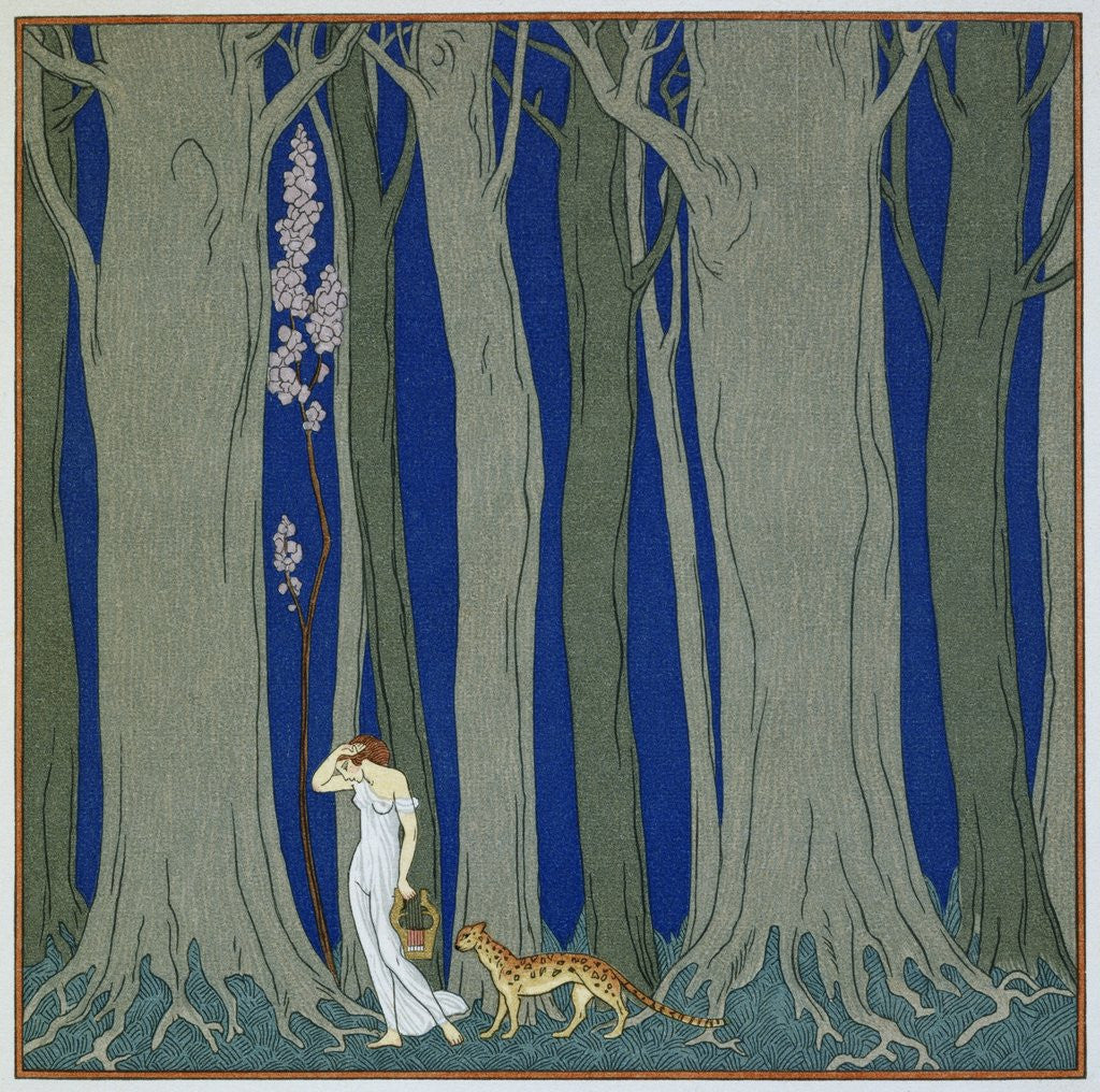 Detail of Book Illustration of a Woman and a Leopard in the Forest by Georges Barbier