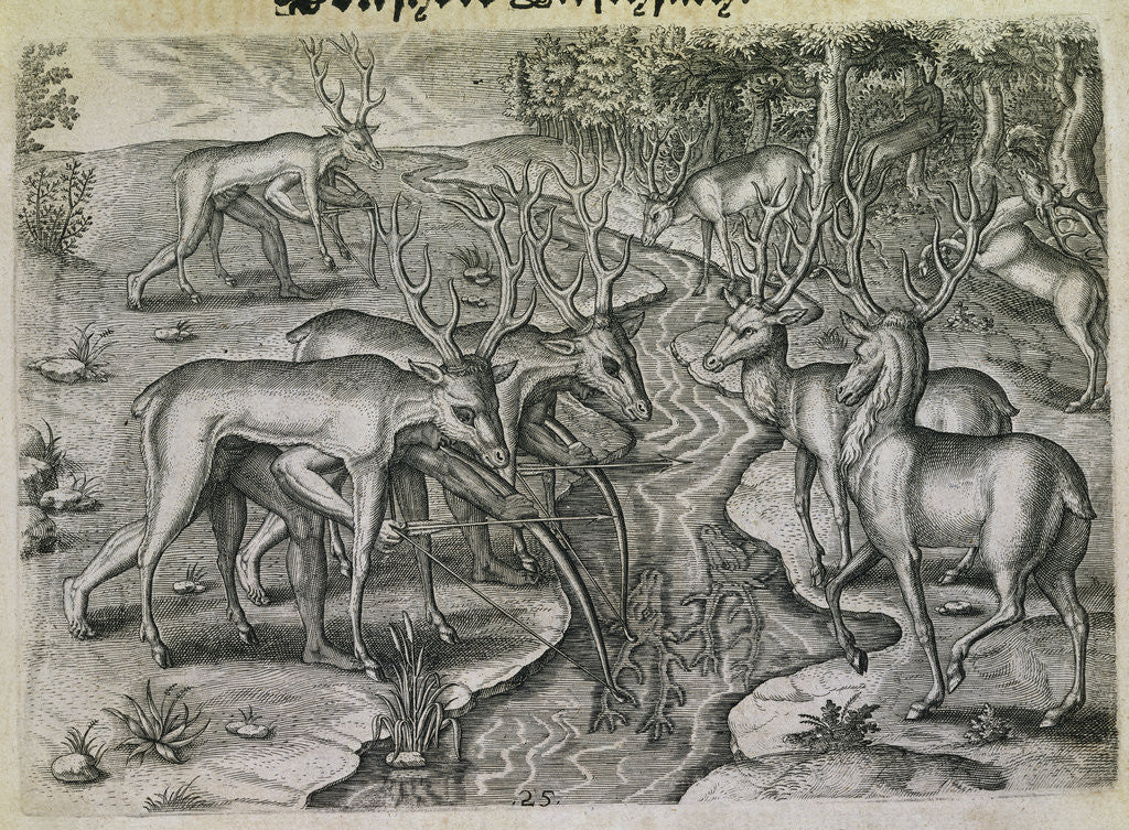 Detail of Engraving by Theodor de Bry After Stag Hunting by Jacques Le Moyne