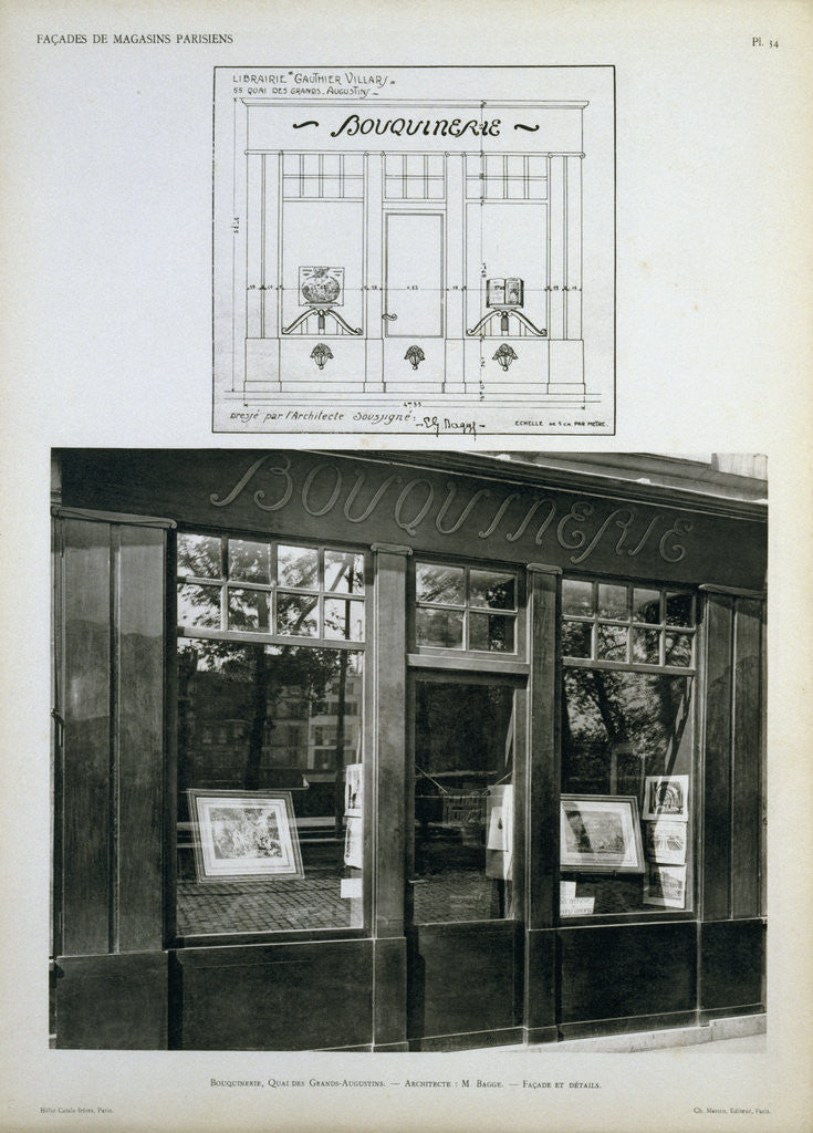 Detail of Facade and Blueprint of the Bouquinerie Shop in Paris by Anonymous