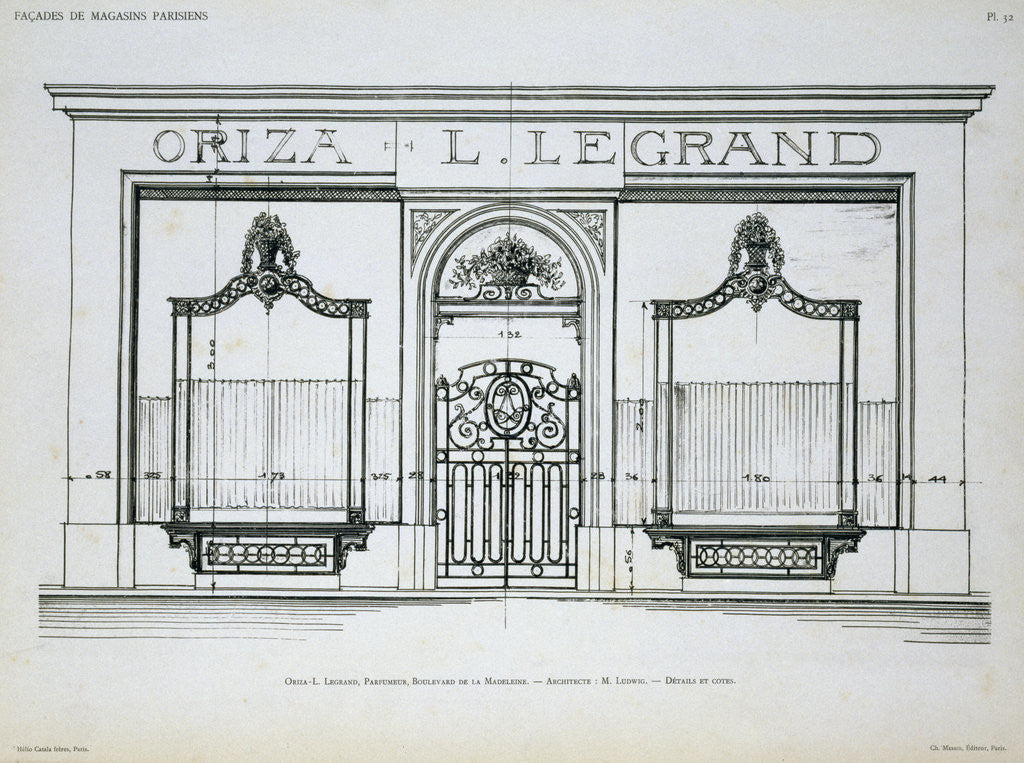 Detail of Plan of the Facade of the Oriza Shop in Paris by Anonymous