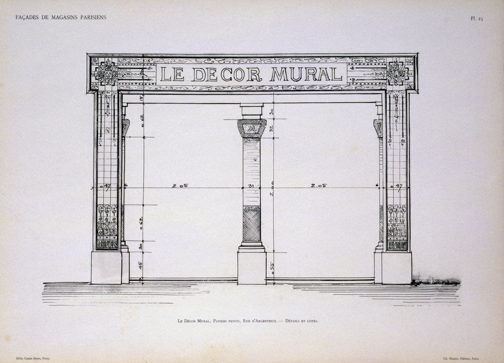 Detail of Plan of the Facade of Le Decor Mural Shop in Paris by Corbis