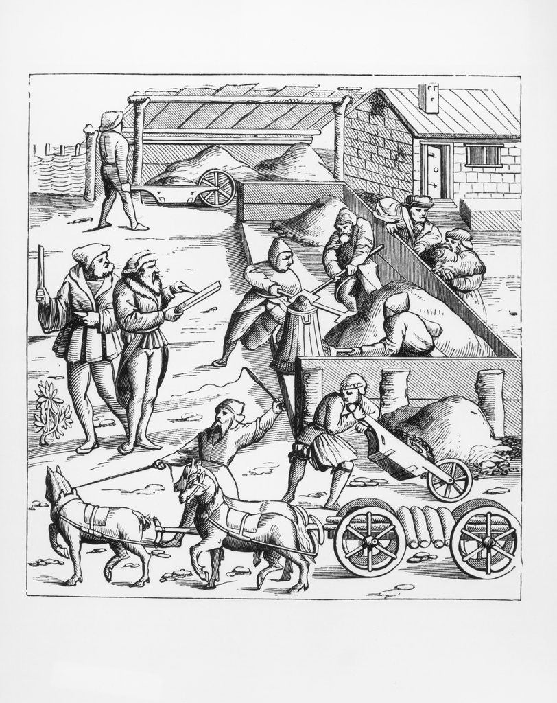 Detail of Illustration of The Extraction and Transport of Metals after a 16th-Century Woodcut by Anonymous
