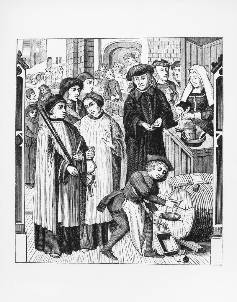 Detail of Copy of a 15th-Century Stained Glass Window in Tournai Cathedral Showing Dues on Wine Granted as a Tithe by Anonymous