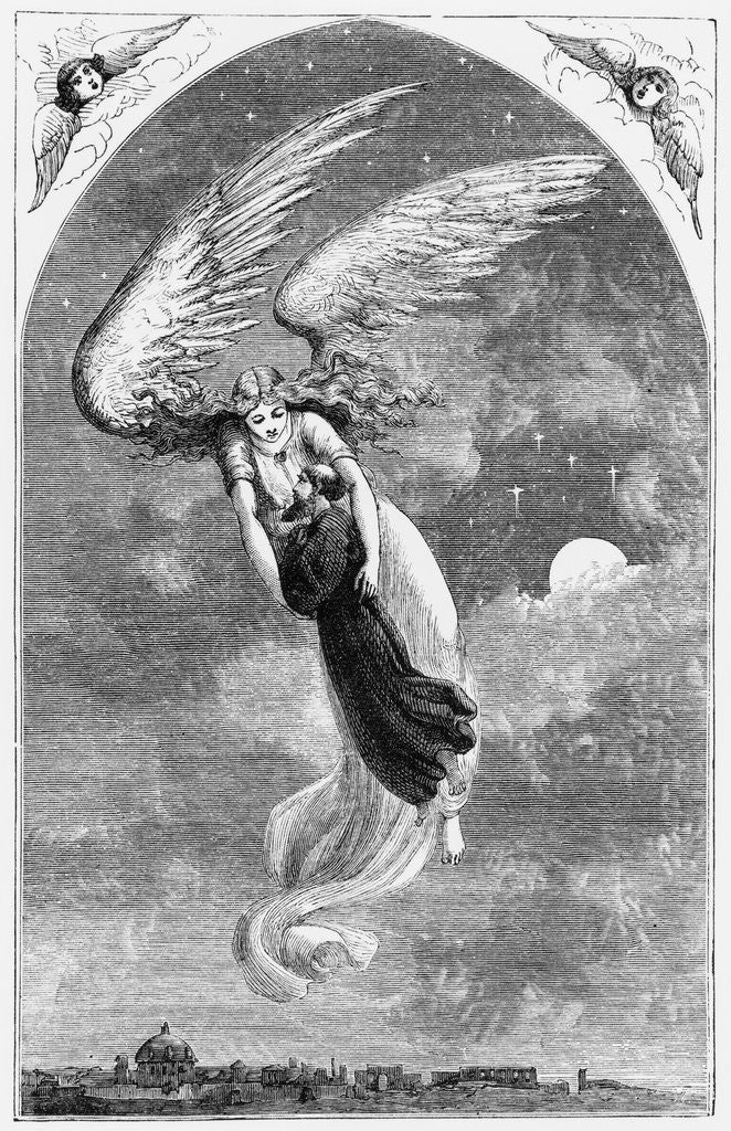 Illustration of Saint Patrick Being Carried to Rome by an Angel by Corbis