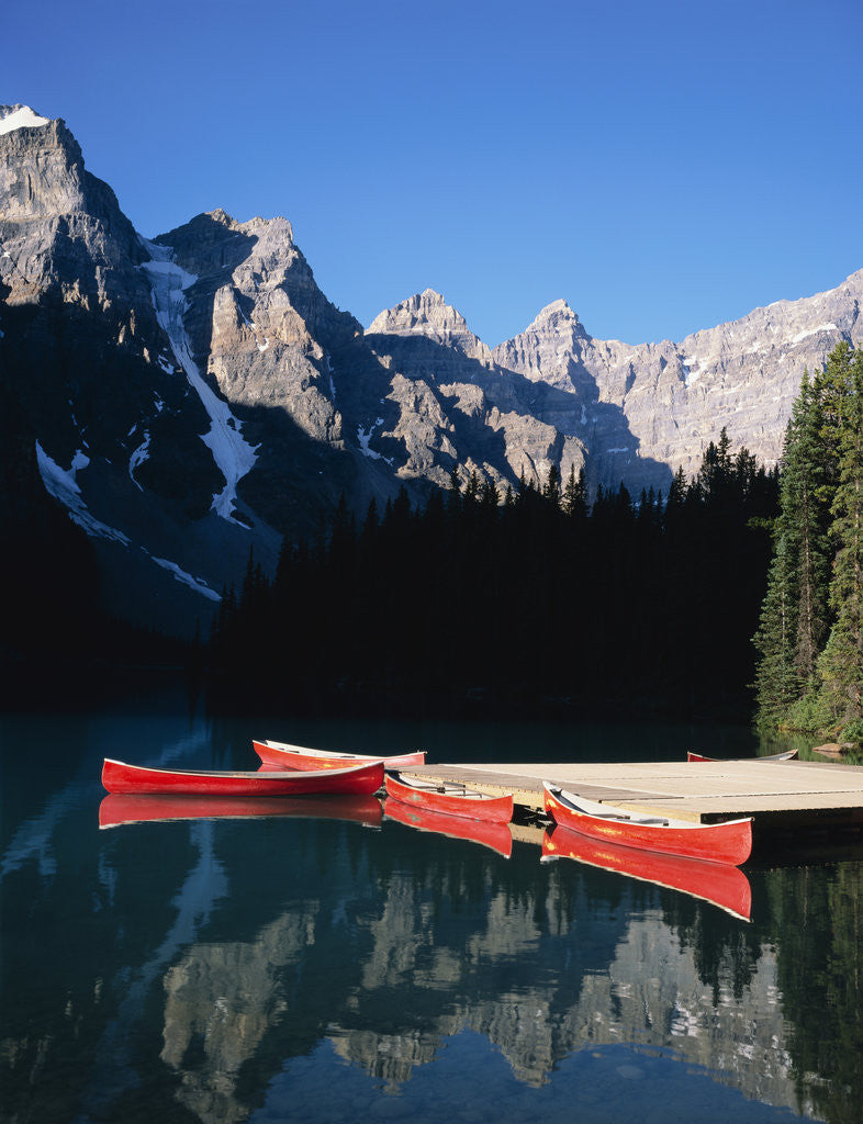 Detail of Red Canoes on Moraine Lake by Anonymous