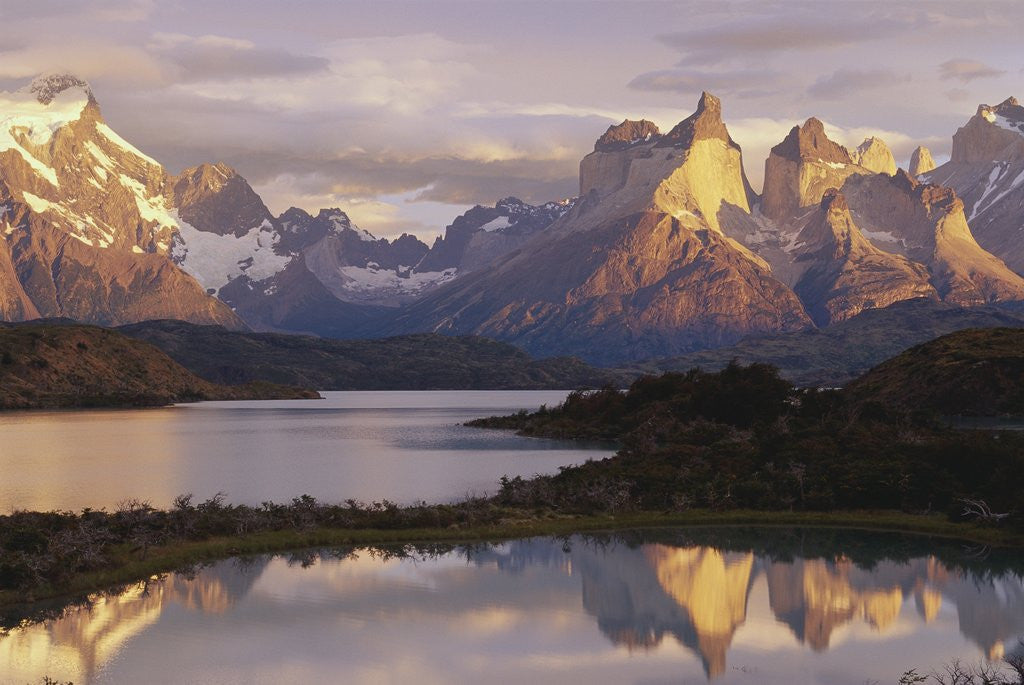 Detail of Cuernos del Paine and Lake Pehoe at Sunrise by Corbis