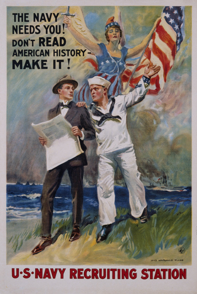 Detail of The Navy Needs You! U.S. Navy Recruiting Station Poster by James Montgomery Flagg