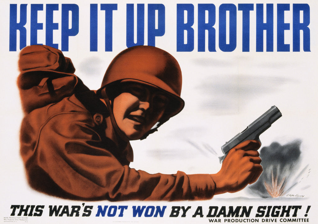 Detail of Keep It Up Brother War Production Poster by Clayton Kenny