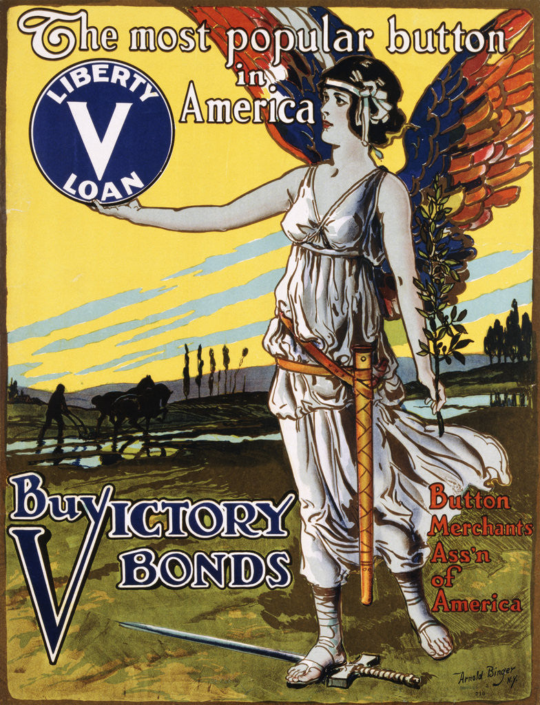 Detail of The Most Popular Button in America - Buy Victory Bonds Poster by Arnold Binger