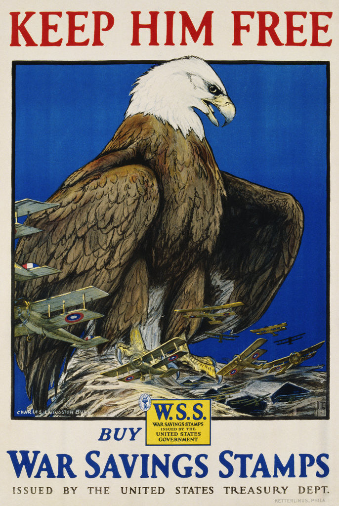 Detail of Keep Him Free, Buy War Savings Stamps Poster by Charles Livingston Bull
