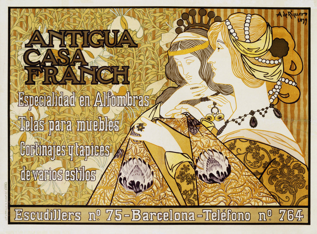 Detail of Antigua Casa Franch Poster by Alejandro de Riquer