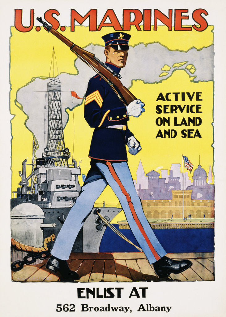 Detail of U.S. Marines - Active Service on Land and Sea Recruiting Poster by Anonymous