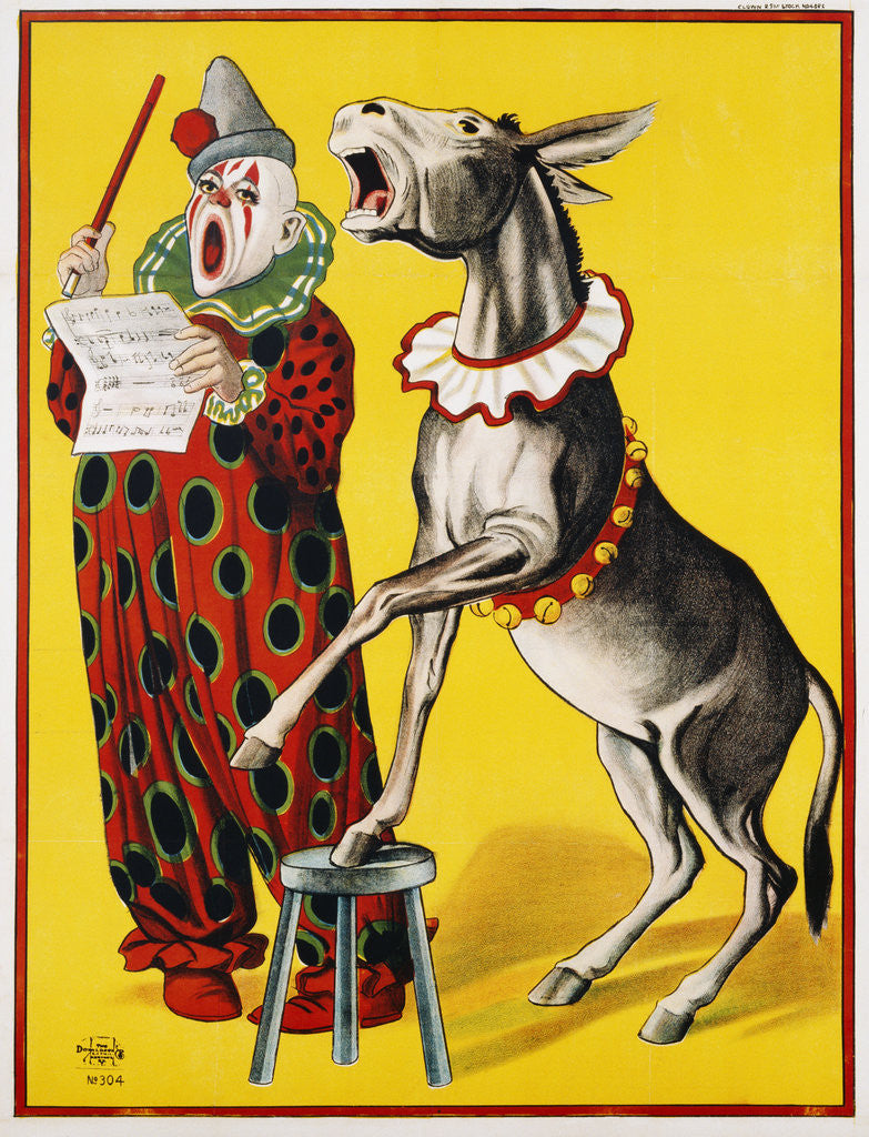 Detail of Poster Depicting a Clown and Donkey Singing by Anonymous
