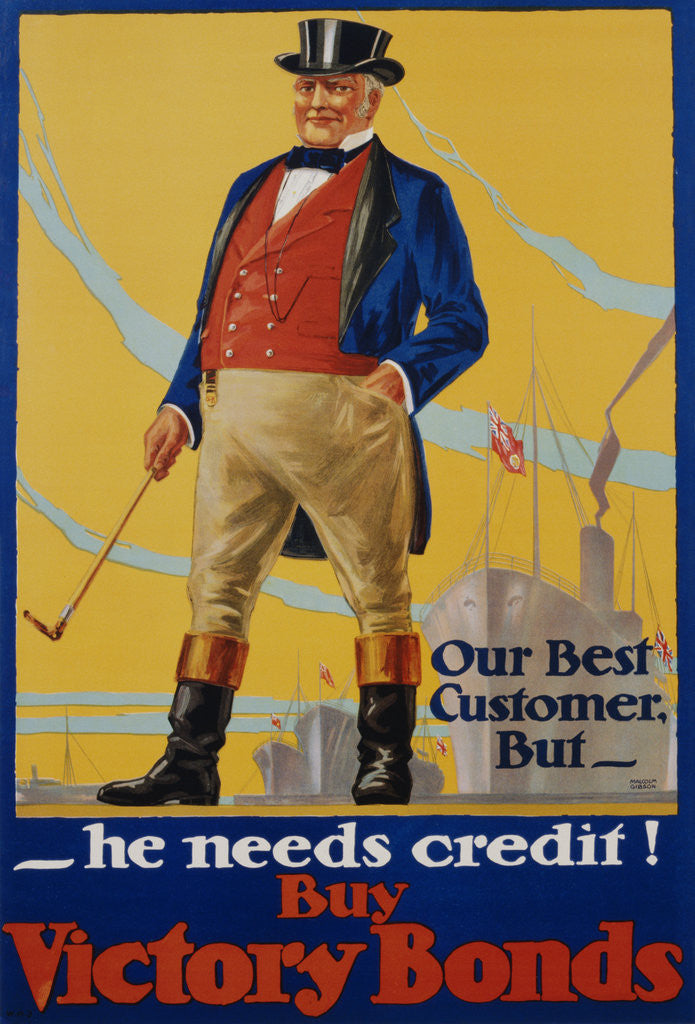 Detail of He Needs Credit! Buy Victory Bonds Poster by Malcolm Gibson