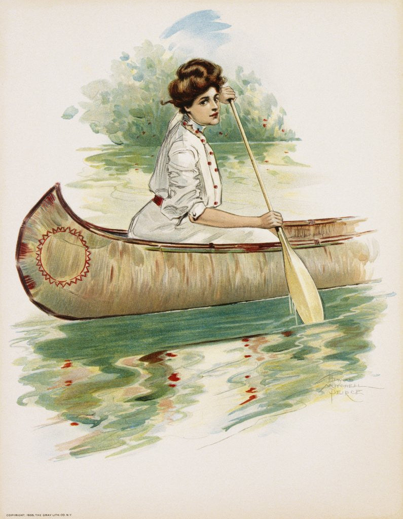 Detail of Poster Depicting a Woman Canoeing by Thomas Mitchell Peirce
