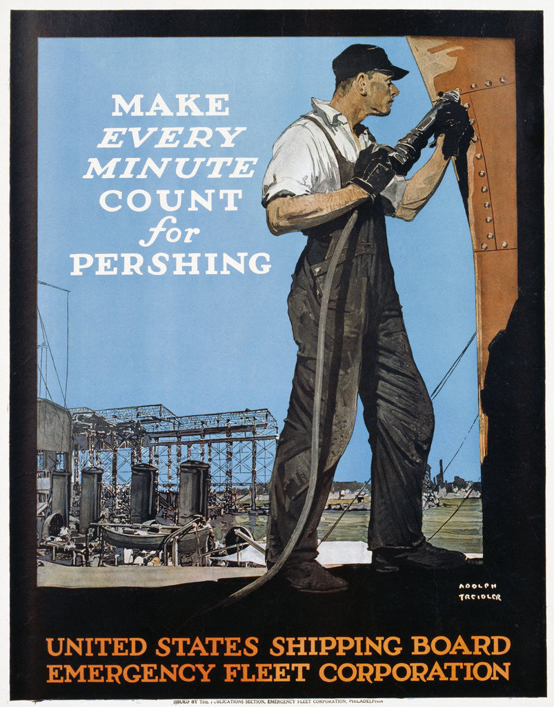 Detail of Make Every Minute Count for Pershing - United States Shipping Board Emergency Fleet Corp. War Production Poster by Adolf Treidler