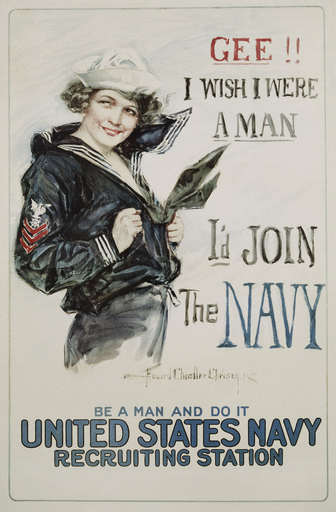 Detail of Gee!! I Wish I Were a Man - I'd Join the Navy Recruitment Poster by Howard Chandler Christy
