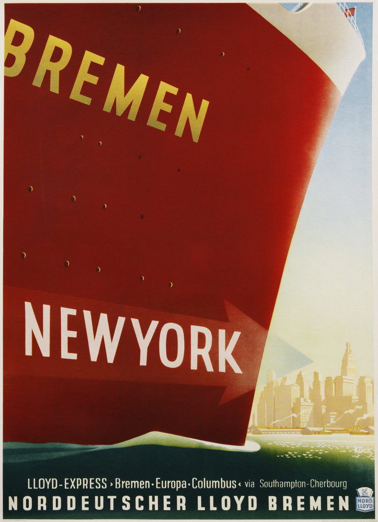 Detail of Bremen New York Travel Poster by Kuck
