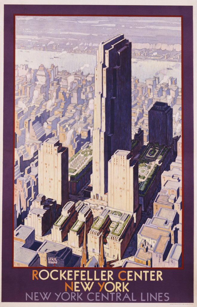 Detail of Rockefeller Center, New York: New York Central Lines Poster by Leslie Ragan