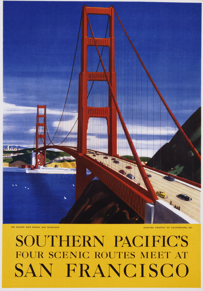 Detail of Southern Pacific's Four Scenic Routes Meet at San Francisco Travel Poster by Anonymous