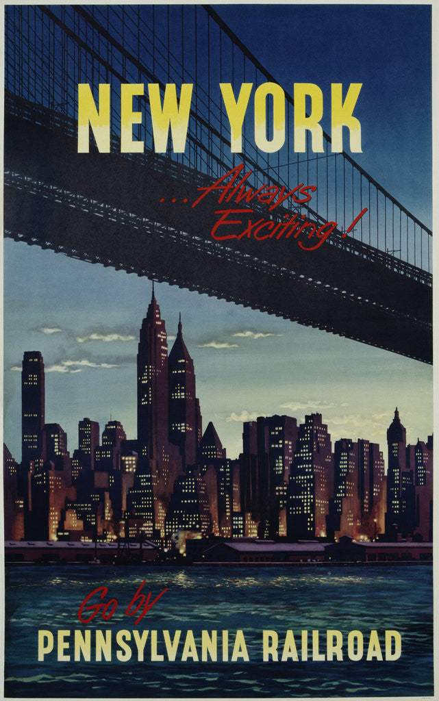 Detail of New York . . . Always Exciting! Go by Pennsylvania Railroad Travel Poster by Anonymous