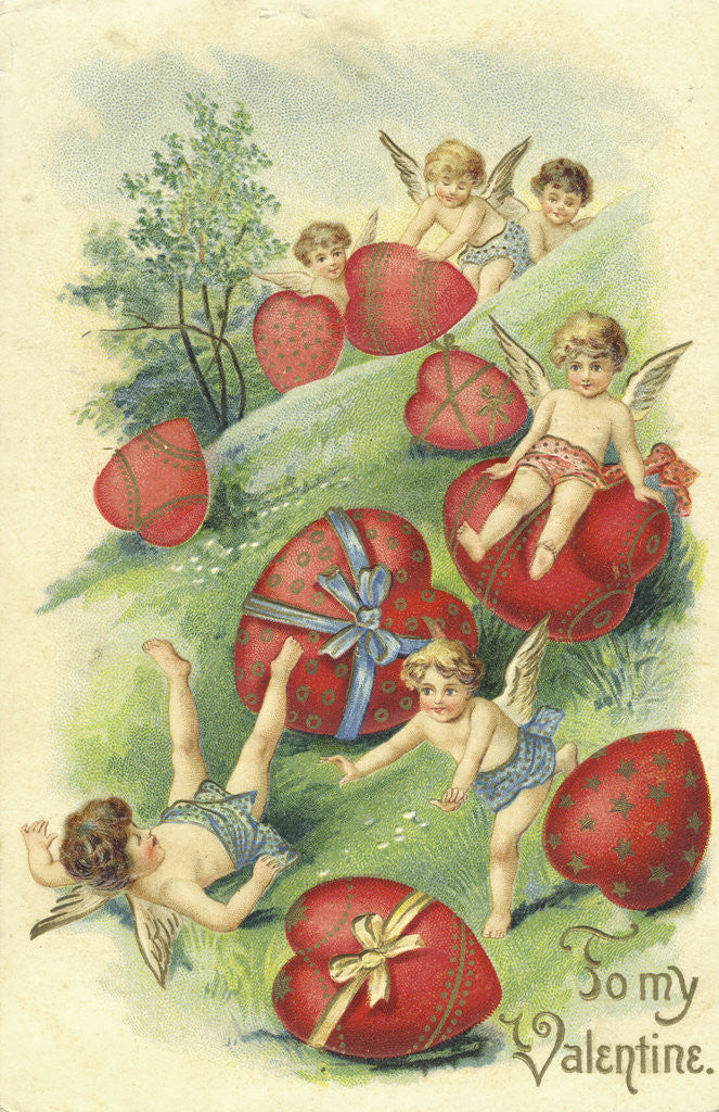 Detail of To My Valentine Greeting Card with Frolicking Cherubs by Anonymous