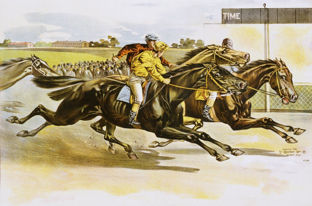 Detail of Late 19th Century Poster of Racehorses Crossing the Finish Line by Anonymous
