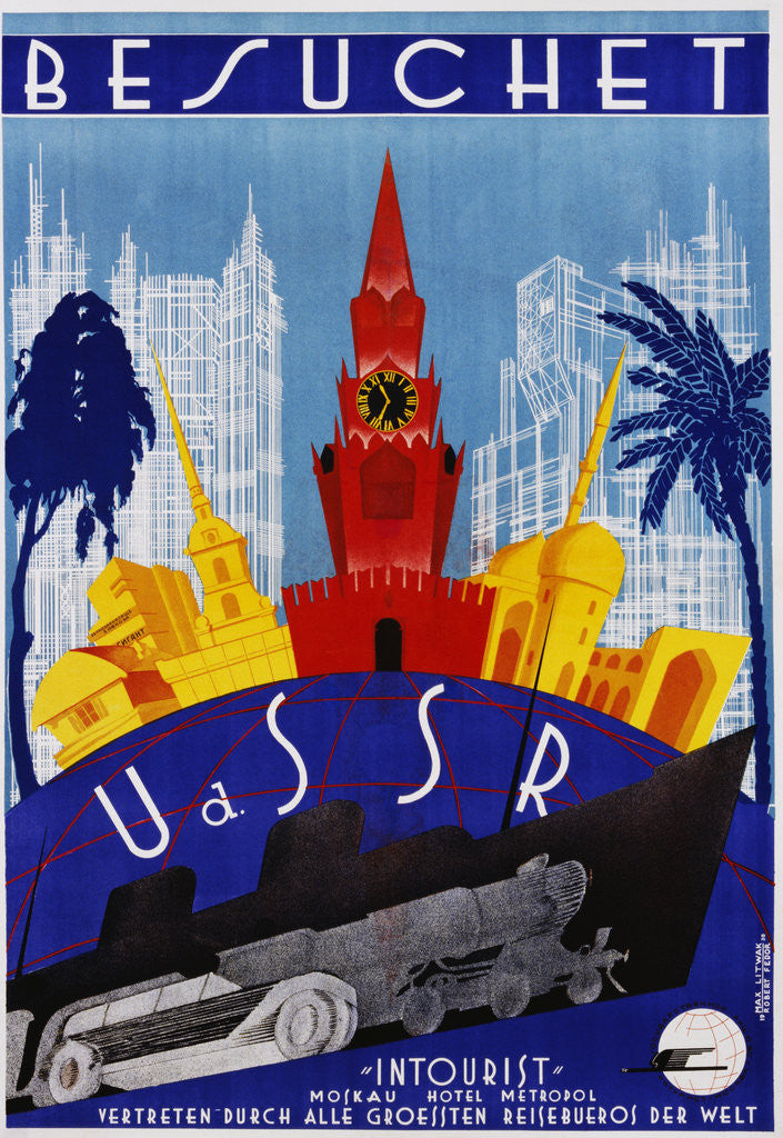 Detail of Besuchet - USSR Travel Poster by Max Litwak and Robert Fedor by Corbis