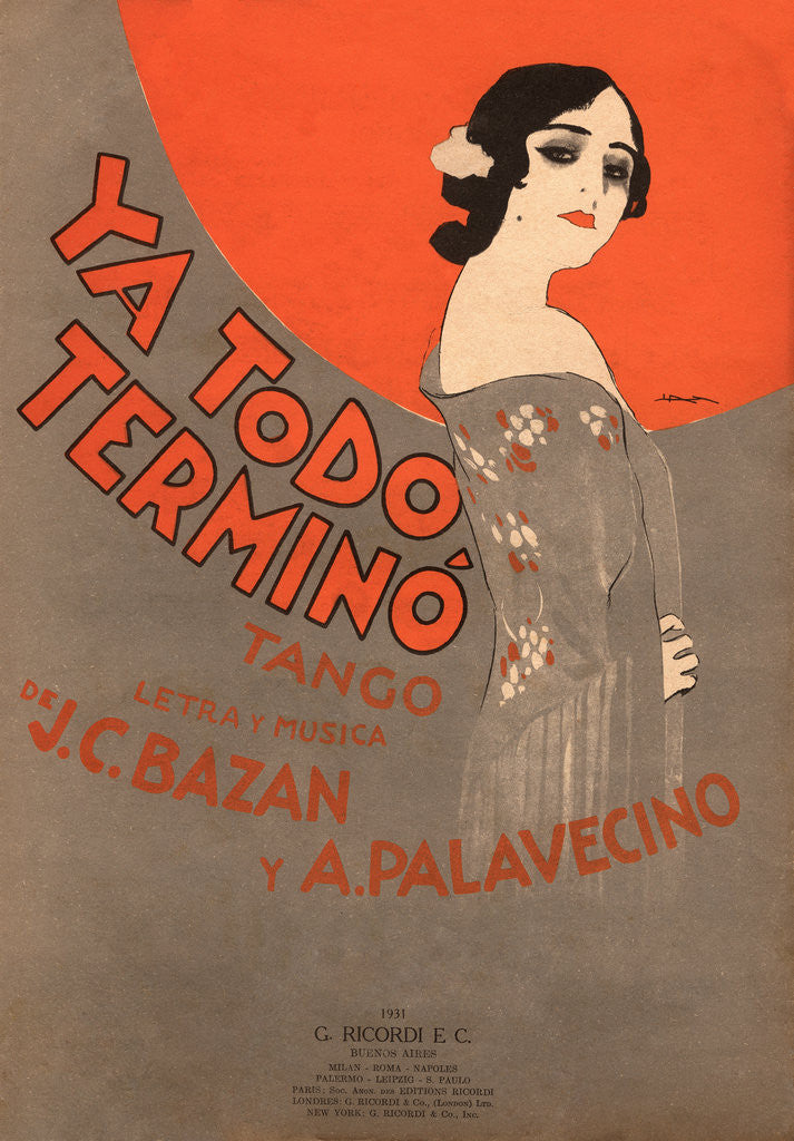 Detail of Ya Todo Termino Tango Music Sheet Cover by Leopoldo Metlicovitz