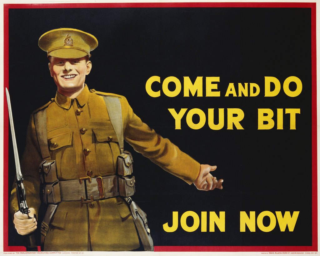 Detail of Come and Do Your Bit - Join Now World War I Recruiting Poster by Anonymous