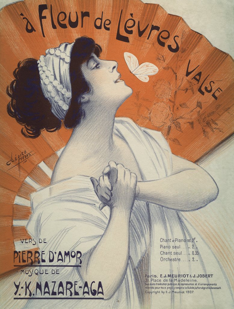 Detail of A Fleur de Levres Valse Waltz Sheet Music Cover by Clerice Freres