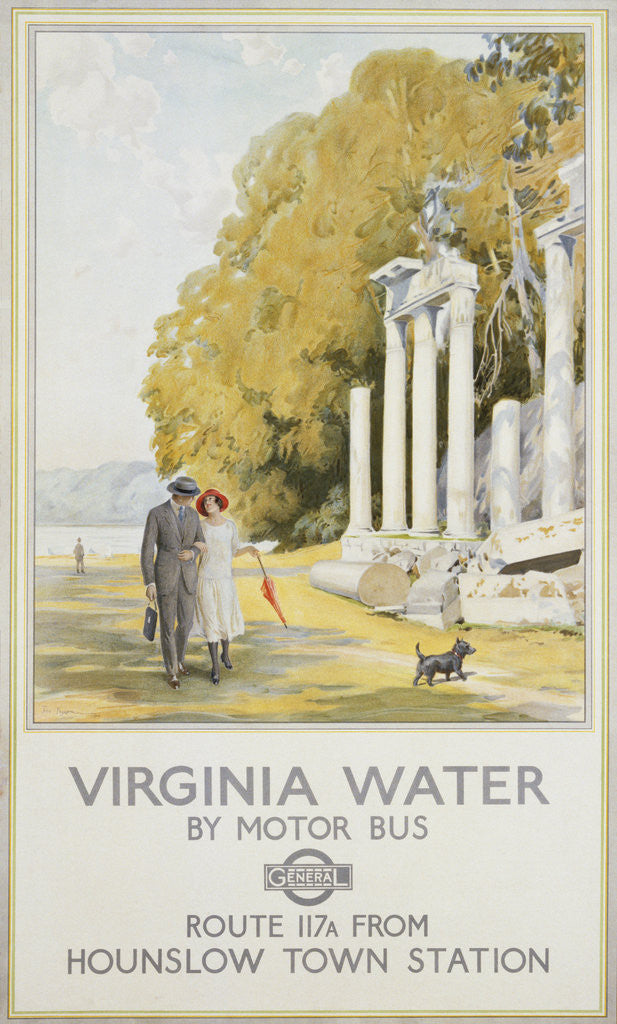 Detail of Virginia Water by Motor Bus Travel Poster by Frederick Pegram
