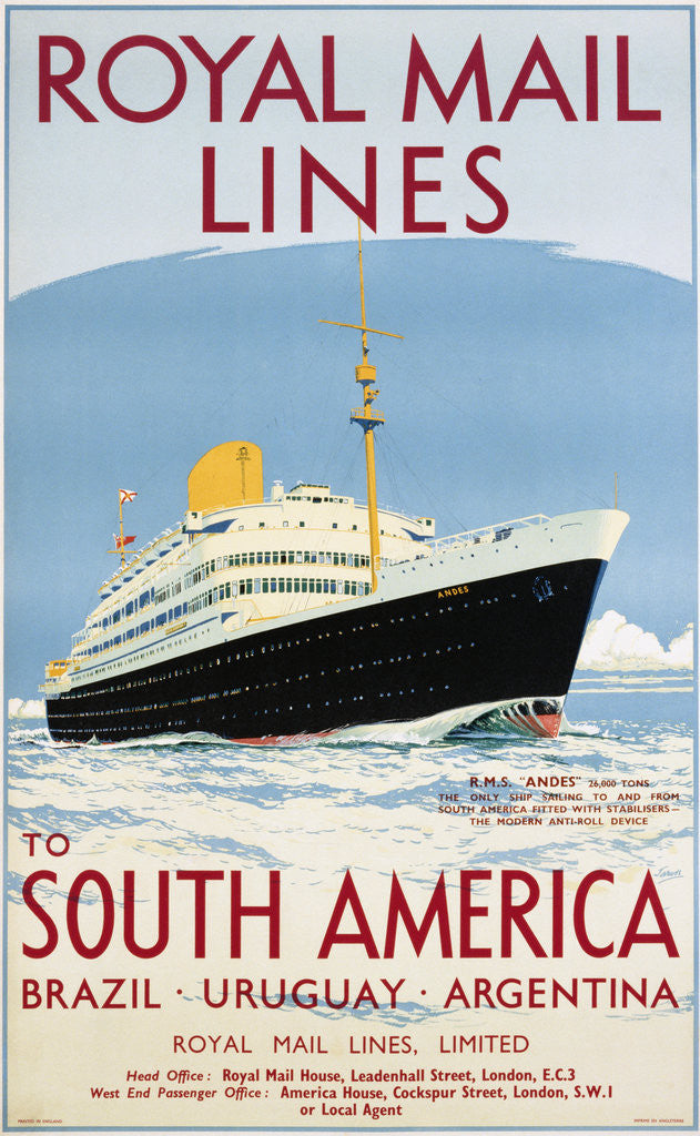 Detail of Royal Mail Lines to South America Poster by Jarvis