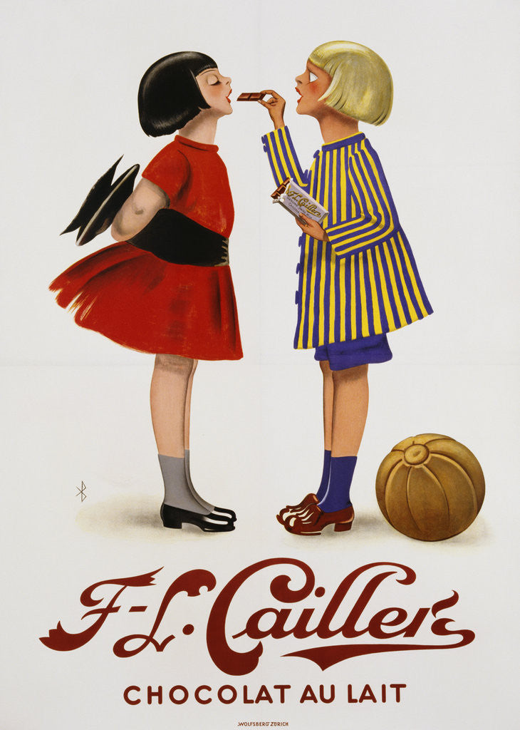 Detail of F-L Cailler's Chocolat au Lait Chocolate Advertisement Poster by Corbis