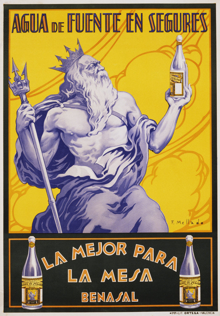 Detail of Auga de Fuente en Segures Bottled Water Poster by F. Mellado