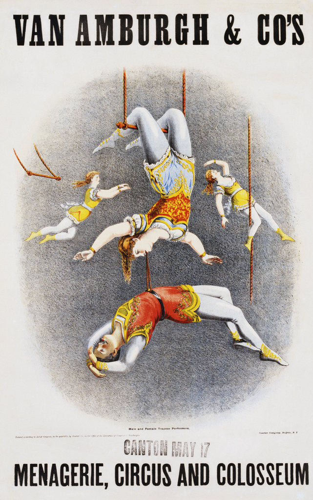 Detail of Van Amburgh and Co's Menagerie, Circus and Colosseum Poster with Male and Female Trapeze Artists by Anonymous