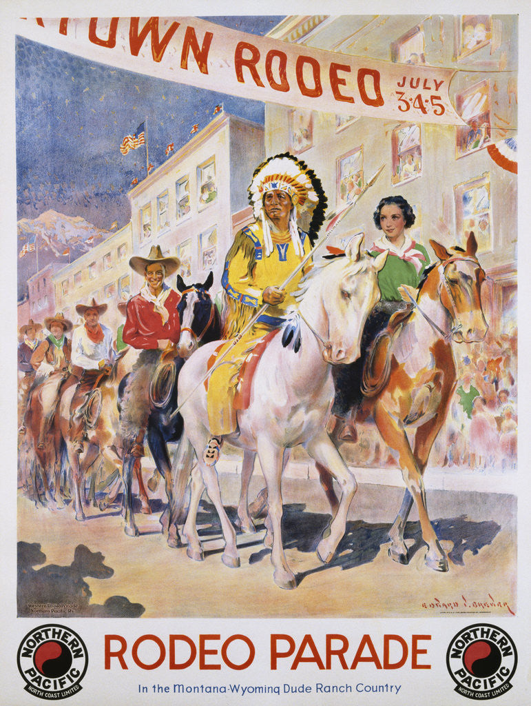 Detail of Rodeo Parade Northern Pacific Railroad Poster by Edward Brener