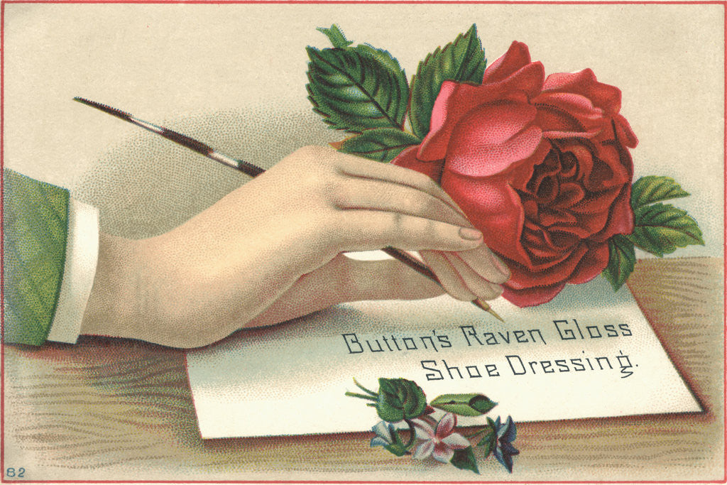 Detail of Button's Raven Gloss Shoe Dressing Trade Card by Corbis