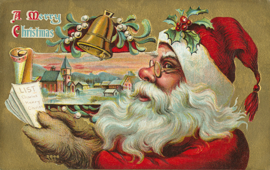 Detail of A Merry Christmas - Santa's List Postcard by Anonymous