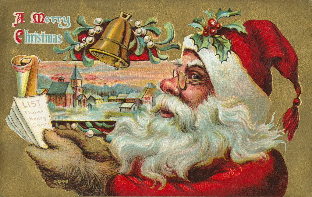 Detail of A Merry Christmas - Santa's List Postcard by Corbis